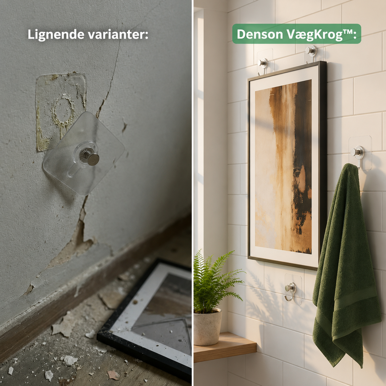 VægKrog™ – Vægkroge med patenteret greb – ingen huller, ingen mærker