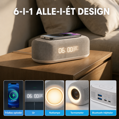 NatBord™ – 6-i-1 Trådløs Ladestation med Flere Funktioner